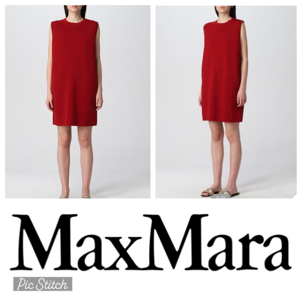 MaxMara Cranberry Red Knit Virgin Wool Sleeveless Short Dress